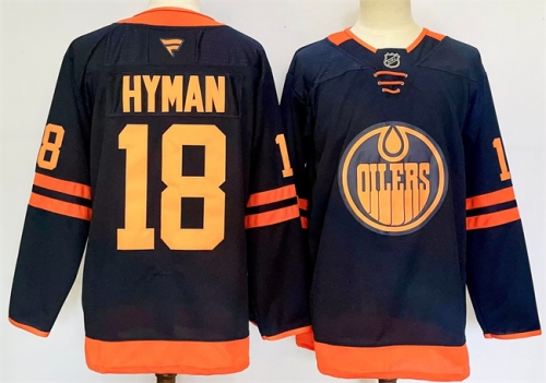 Men's Edmonton Oilers #18 Zach Hyman Navy 2024-25 Stitched Jersey