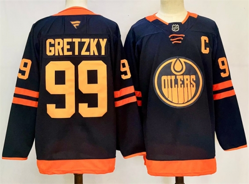 Men's Edmonton Oilers #99 Wayne Gretzky Navy 2024-25 C Patch Stitched Jersey