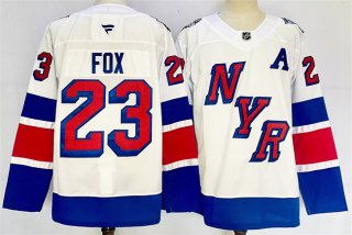 Men's New York Rangers #23 Adam Fox White 2024-25 Stadium Series Stitched Jersey