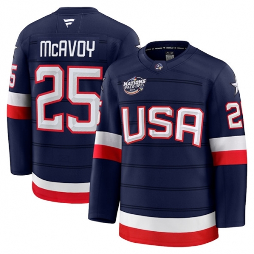 Men's USA #25 Charlie McAvoy Navy 2025 4 Nations Face-Off Stitched Jersey