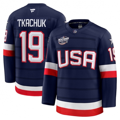 Men's USA #19 Matthew Tkachuk Navy 2025 4 Nations Face-Off Stitched Jersey