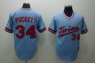 Minnesota Twins #34 Kirby Puckett Light Blue Throwback Jersey