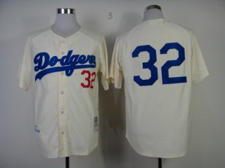 Los Angeles Dodgers #32 Sandy Koufax 1955 Cream Throwback Jersey