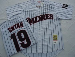 San Diego Padres #19 Tony Gwynn 1987 White Pinstripe Throwback Jersey