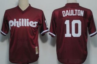 Philadelphia Phillies #10 Darren Daulton 1991 Mesh BP Red Throwback Jersey