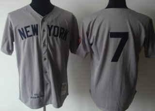 New York Yankees #7 Mickey Mantle 1951 Gray Wool Throwback Jersey