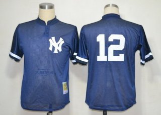 New York Yankees #12 Wade Boggs 1995 Mesh BP Navy Blue Throwback Jersey