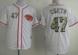 Cincinnati Reds #47 Johnny Cueto White With Camo Jersey