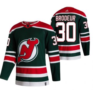 New Jersey Devils #30 Martin Brodeur Green Men's Adidas 2020-21 Reverse Retro Alternate NHL Jersey