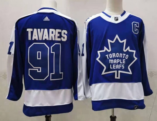 Men's Toronto Maple Leafs #91 John Tavares Royal Blue With C Patch 2021 Retro Stitched NHL Jersey