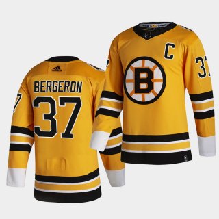 Patrice Bergeron #37 with C patch Bruins 2021 Reverse Retro Special Edition yellow Jersey