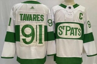 Men's Toronto Maple Leafs #91 John Tavares White 2019 St Pats Authentic Jersey