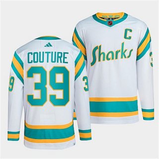 Men's San Jose Sharks #39 Logan Couture White 2022 Reverse Retro Stitched Jersey