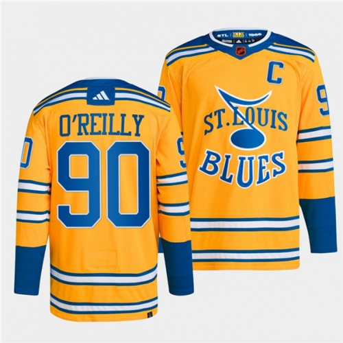 Men's St. Louis Blues #90 Ryan O'Reilly Yellow 2022-23 Reverse Retro Stitched Jersey