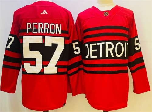 Men's Detroit Red Wings #57 David Perron Red 2022-23 Reverse Retro Stitched Jersey