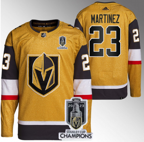 Men's Vegas Golden Knights #23 Alec Martinez Gold 2023 Stanley Cup Champions Stitched Jersey