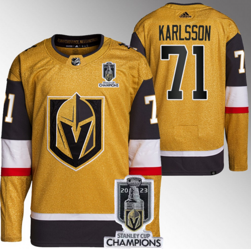 Men's Vegas Golden Knights #71 William Karlsson Gold 2023 Stanley Cup Champions Stitched Jersey