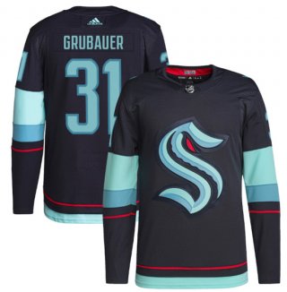 Men's Seattle Kraken #31 Philipp Grubauer Navy Home Stitched Jersey