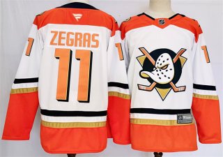 Men's Anaheim Ducks #11 Trevor Zegras White Orange 2024-25 Stitched Jersey