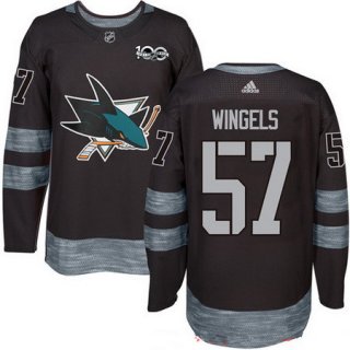 Men's San Jose Sharks #57 Tommy Wingels Black 100th Anniversary Stitched NHL 2017 adidas Hockey Jersey