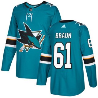 Adidas Sharks #61 Justin Braun Teal Home Authentic Stitched NHL Jersey