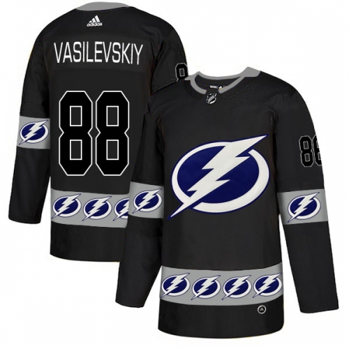 Men's Tampa Bay Lightning #88 Andrei Vasilevskiy Black Team Logos Fashion Adidas Jersey