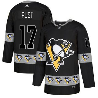 Men's Pittsburgh Penguins #17 Bryan Rust Black Team Logos Fashion Adidas Jersey