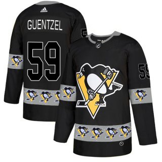 Men's Pittsburgh Penguins #59 Jake Guentzel Black Team Logos Fashion Adidas Jersey