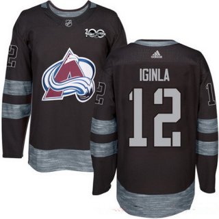 Men's Colorado Avalanche #12 Jarome Iginla Black 100th Anniversary Stitched NHL 2017 adidas Hockey Jersey