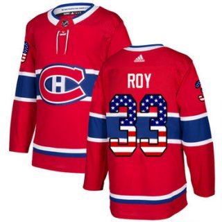 Adidas Canadiens #33 Patrick Roy Red Home Authentic USA Flag Stitched NHL Jersey