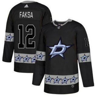 Men's Dallas Stars #12 Radek Faksa Black Team Logos Fashion Adidas Jersey