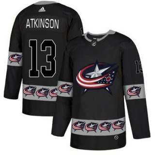 Men's Columbus Blue Jackets #13 Cam Atkinson Black Team Logos Fashion Adidas Jersey