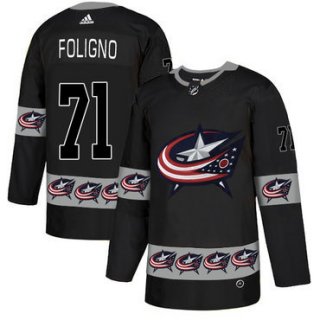 Men's Columbus Blue Jackets #71 Nick Foligno Black Team Logos Fashion Adidas Jersey