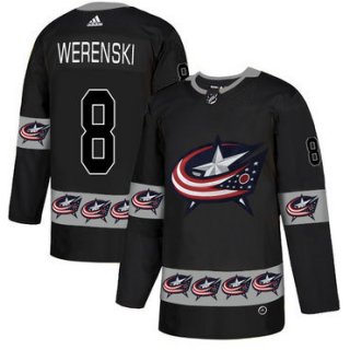 Men's Columbus Blue Jackets #8 Zach Werenski Black Team Logos Fashion Adidas Jersey