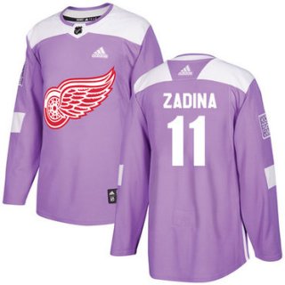 Men's Detroit Red Wings #11 Filip Zadina Authentic Adidas Purple Cancer Practice Jersey