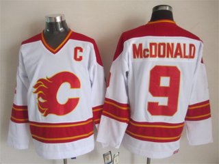 Calgary Flames #9 Lanny McDonald White Throwback CCM Jersey