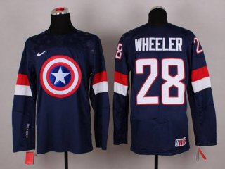 2015 Men's Team USA #28 Blake Wheeler Captain America Fashion Navy Blue Jersey