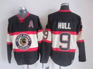 Men's Chicago Blackhawks #9 Bobby Hull Black Third CCM Vintage Throwback Jersey