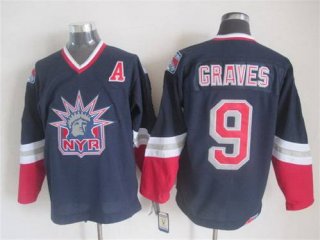 Men's New York Rangers #9 Adam Graves Navy Blue CCM Vintage Throwback Jersey