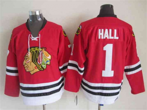 Men's Chicago Blackhawks #1 Glenn Hall 1957-58 Red Vintage Jersey