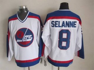 Men's Winnipeg Jets #8 Teemu Selanne 1979-80 White CCM Vintage Throwback Jersey