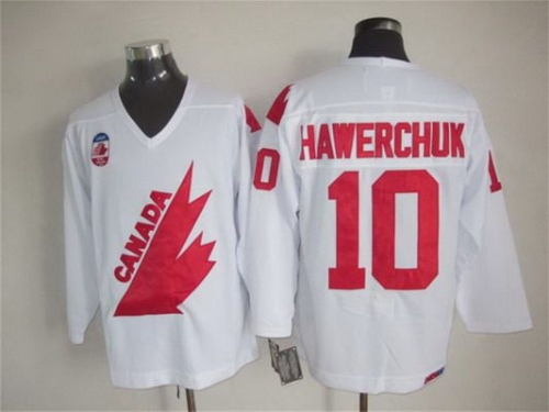 Men's Team Canada #10 Dale Hawerchuk 1991 Olympic White CCM Vintage Throwback Jersey