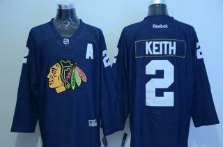 Men's Chicago Blackhawks #2 Duncan Keith Navy Blue Denim Fabric Fashion Jersey