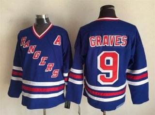 Men's New York Rangers #9 Adam Graves 1990-91 Light Blue CCM Vintage Throwback Jersey