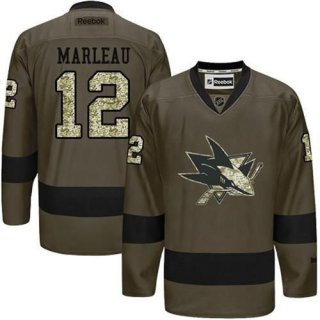 Men's San Jose Sharks #12 Patrick Marleau Reebok Green Camo Player Jersey