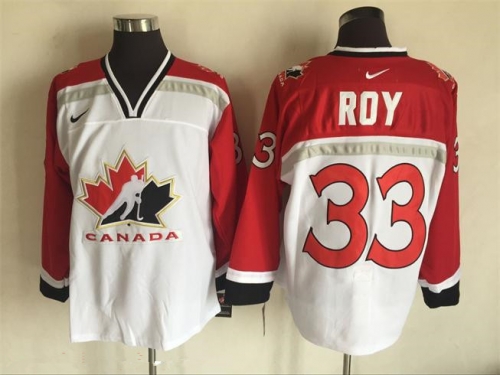 Men's 1998 Team Canada #33 Patrick Roy White Nike Olympic Throwback Stitched Hockey Jersey