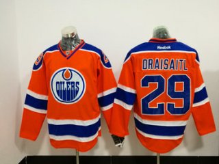 Men's Edmonton Oilers #29 Leon Draisaitl Orange Stitched NHL Reebok Hockey Jersey