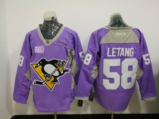 Men's Pittsburgh Penguins #58 Kris Letang Purple Pink Hockey Fights Cancer Practice Stitched NHL Reebok Hockey Jersey