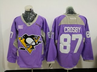 Men's Pittsburgh Penguins #87 Sidney Crosby Purple Pink Hockey Fights Cancer Practice Stitched NHL Reebok Hockey Jersey