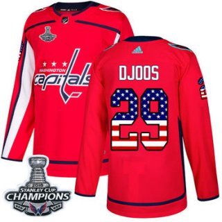 Adidas Washington Capitals #29 Christian Djoos Red Home Authentic USA Flag Stanley Cup Final Champions Stitched NHL Jersey